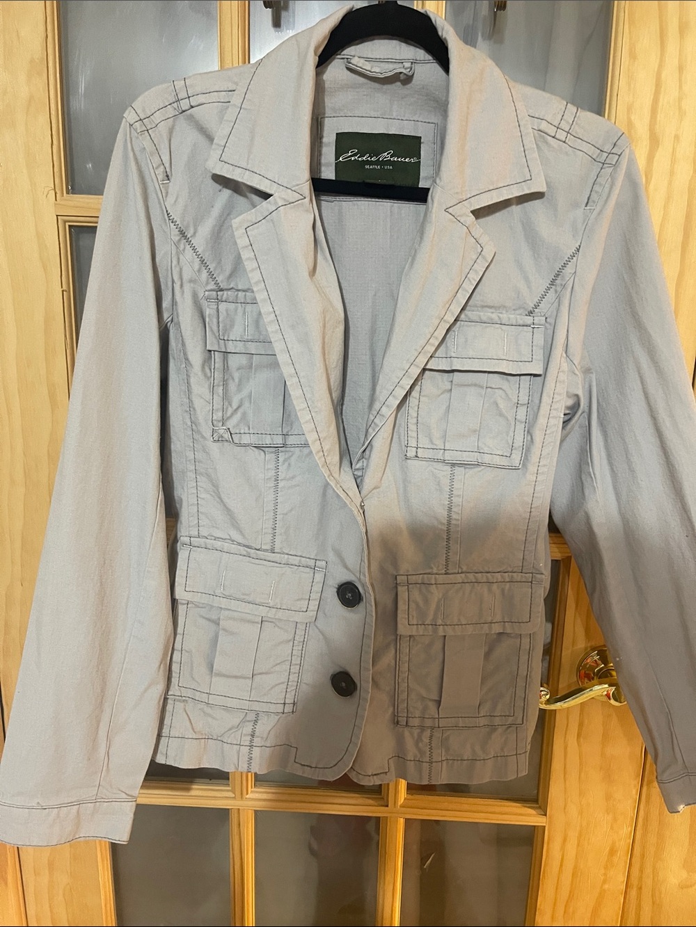 117. Eddie Bauer Light Gray Utility Blazer Jacket